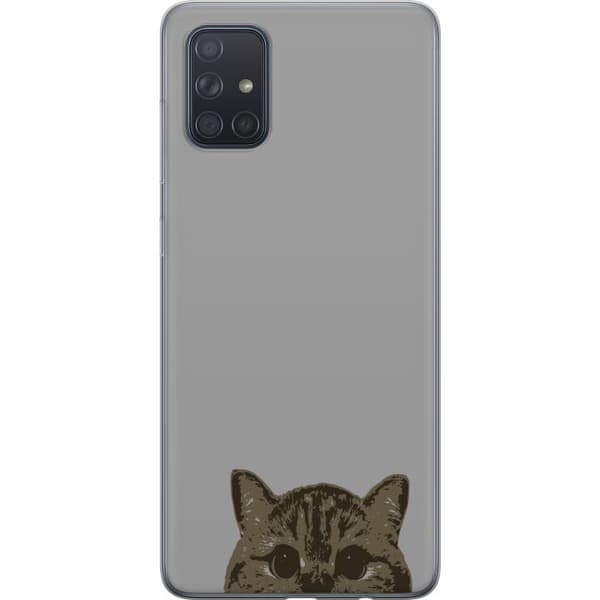 Samsung Galaxy A71 Gjennomsiktig deksel Grå Kattblikk - stilren katte design med grå bakgrunn