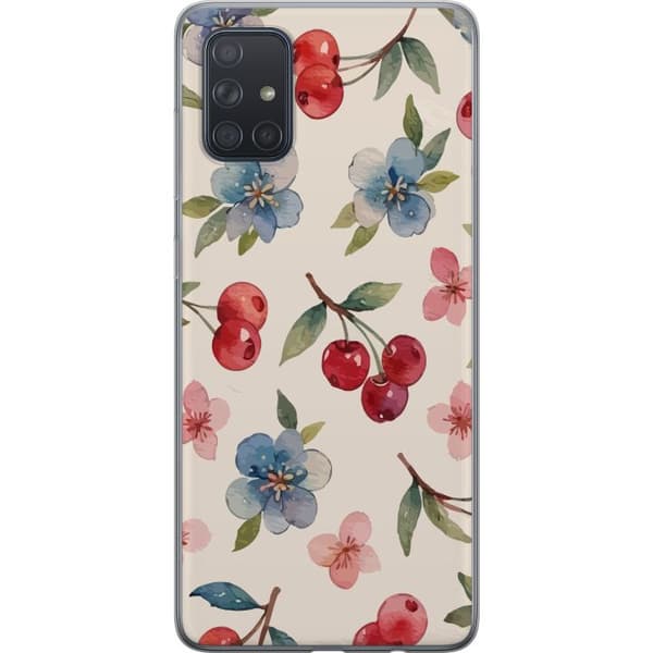 Samsung Galaxy A71 Gjennomsiktig deksel Bær & Blomster - mønster med blå blomster og skogsbær