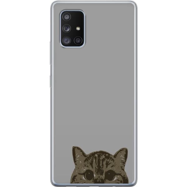 Samsung Galaxy A71 5G Gennemsigtig cover Grå Katteblik - stilfuld kat design med grå baggrund