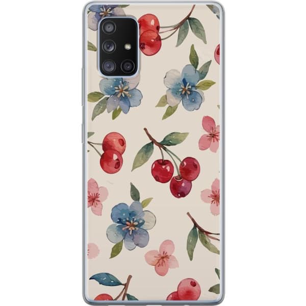 Samsung Galaxy A71 5G Gennemsigtig cover Bær & Blomster - mønster med blå blomster og skovbær