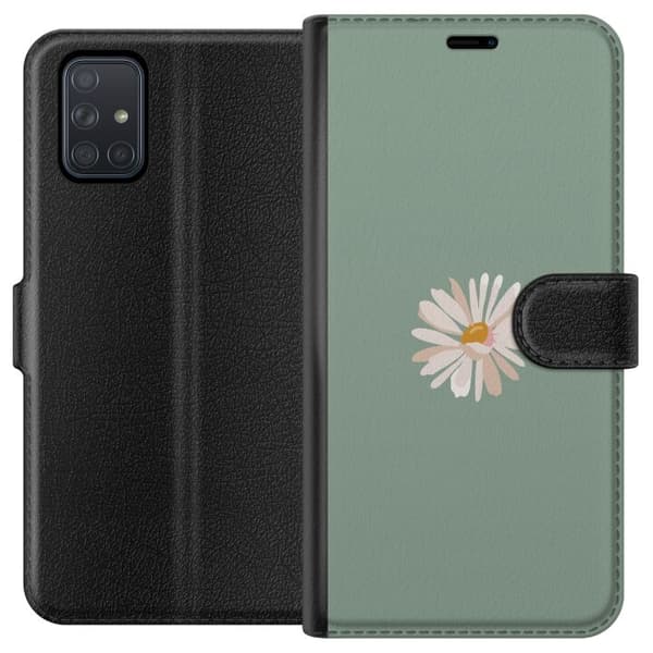 Samsung Galaxy A71 Lommeboketui Grønn Minimalblomst - stilren blomst på grønn bakgrunn