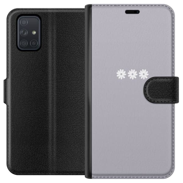 Samsung Galaxy A71 Lommeboketui Lilla Blomminimalisme - stilig blomstermotiv på lilla bakgrunn