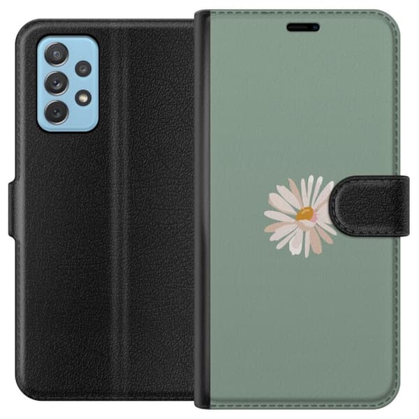 Samsung Galaxy A72 5G Tegnebogsetui Grøn Minimalblomst - stilfuld blomst på grøn baggrund