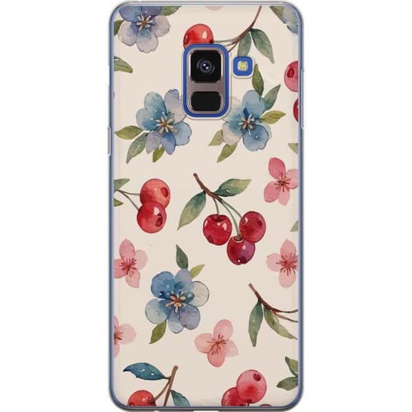 Samsung Galaxy A8 (2018) Gennemsigtig cover Bær & Blomster - mønster med blå blomster og skovbær