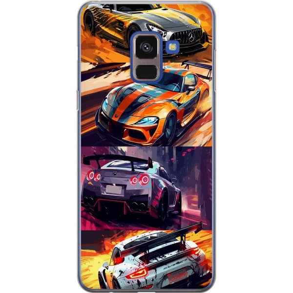 Samsung Galaxy A8 (2018) Gennemsigtig cover Rallyfeber - fartfyldt motiv med rallybiler