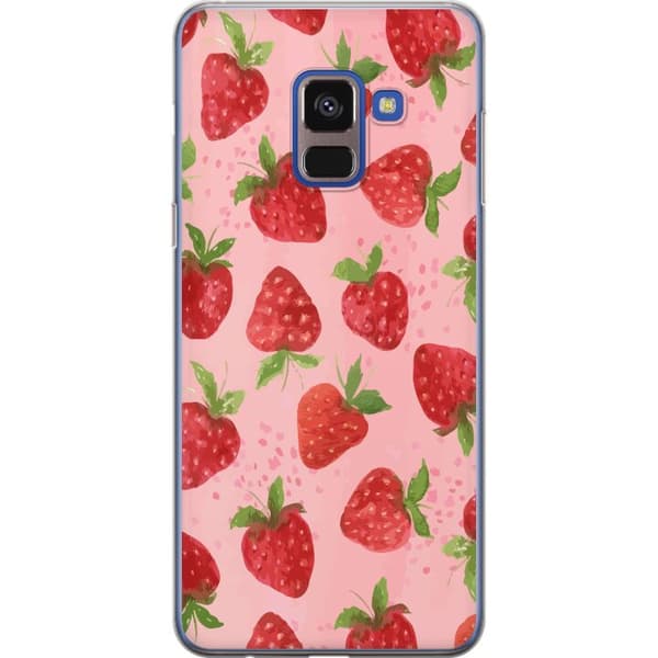 Samsung Galaxy A8 (2018) Genomskinligt Skal Strawberry Dreams – jordgubbsmönster i retrostil