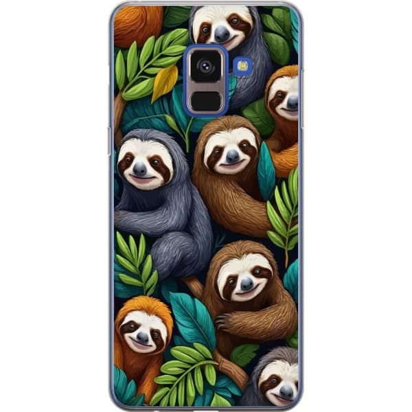 Samsung Galaxy A8 (2018) Gennemsigtig cover Sengångarstil - afslappet motiv med sød dovendyr