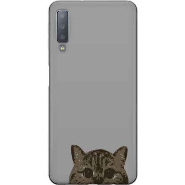 Samsung Galaxy A7 (2018) Läpinäkyvä kuori Harmaa kissan katse - tyylikäs kissa suunnittelu harmaalla taustalla