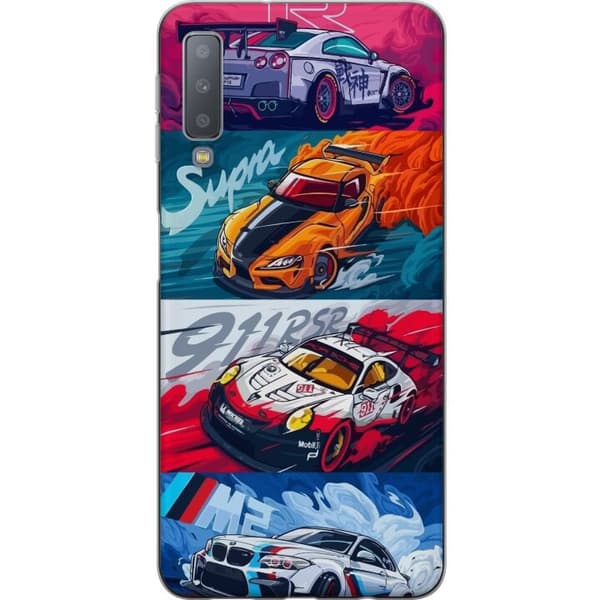 Samsung Galaxy A7 (2018) Läpinäkyvä kuori Nopeat Autot - Piirretty Kuvio Toiminnalla