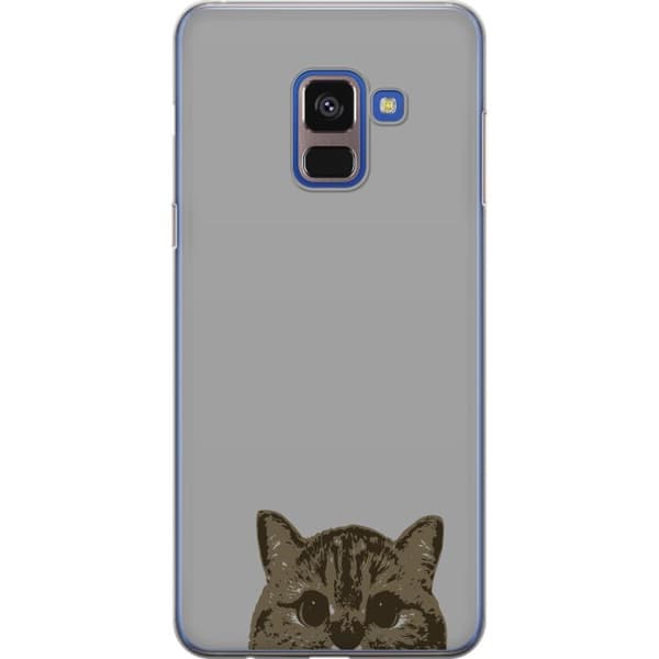 Samsung Galaxy A8 (2018) Gennemsigtig cover Grå Katteblik - stilfuld kat design med grå baggrund