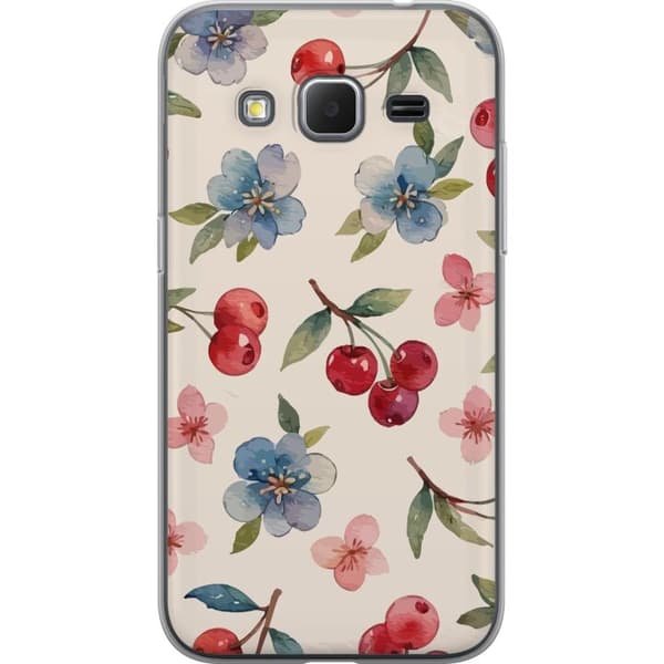 Samsung Galaxy Core Prime Gennemsigtig cover Bær & Blomster - mønster med blå blomster og skovbær