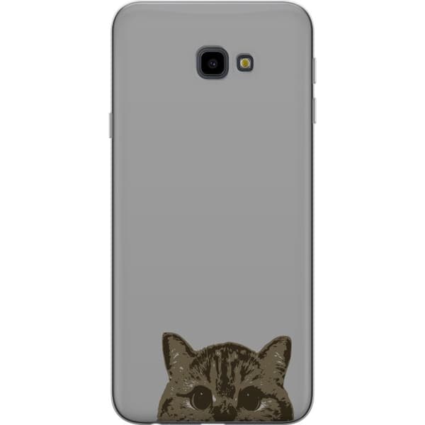 Samsung Galaxy J4+ Gennemsigtig cover Grå Katteblik - stilfuld kat design med grå baggrund