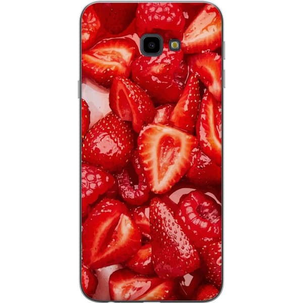 Samsung Galaxy J4+ Gennemsigtig cover Jordbærmønster - sødt motiv med sommerstemning
