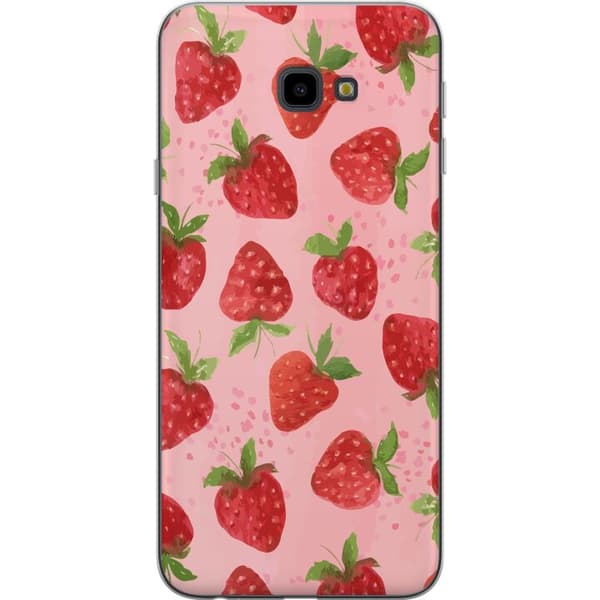 Samsung Galaxy J4+ Genomskinligt Skal Strawberry Dreams – jordgubbsmönster i retrostil