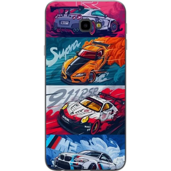 Samsung Galaxy J4+ Gennemsigtig cover Hurtige Biler - Tegnet Mønster med Action