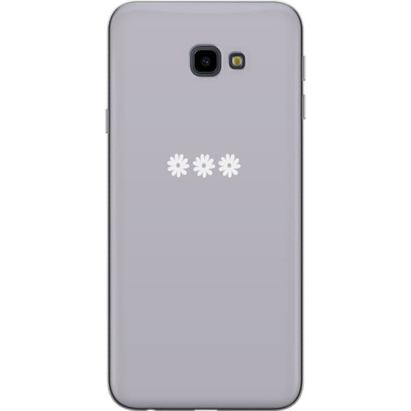 Samsung Galaxy J4+ Genomskinligt Skal Lila Blomminimalism – stilrent blommotiv på lila bakgrund