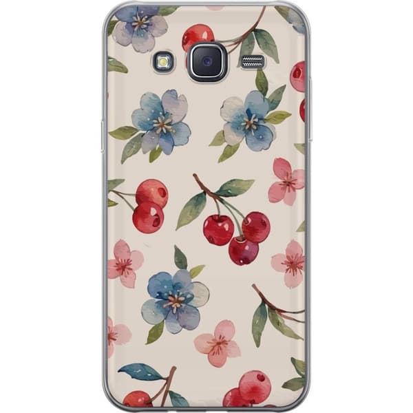 Samsung Galaxy J5 Gennemsigtig cover Bær & Blomster - mønster med blå blomster og skovbær