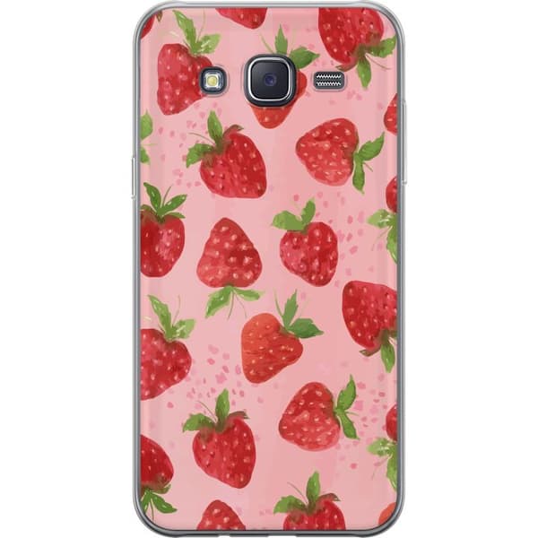Samsung Galaxy J5 Genomskinligt Skal Strawberry Dreams – jordgubbsmönster i retrostil