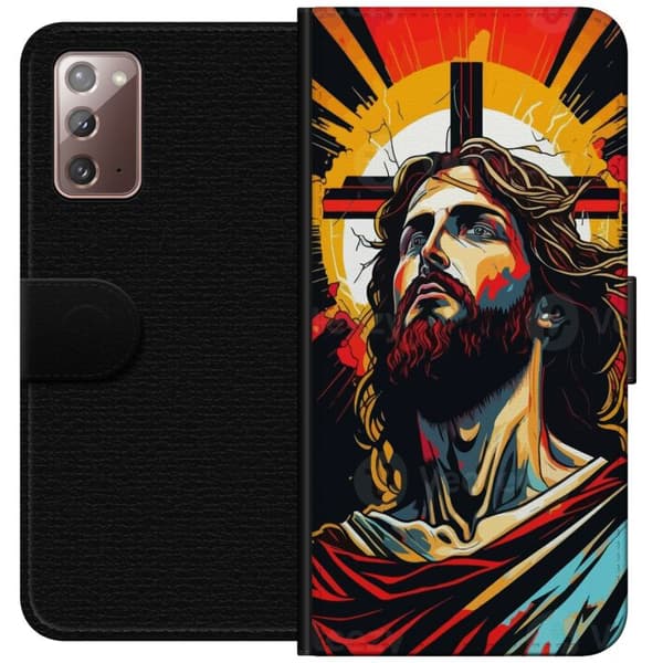 Samsung Galaxy Note20 Tegnebogsetui Jesus & Kort - religiøst motiv med dyb symbolik