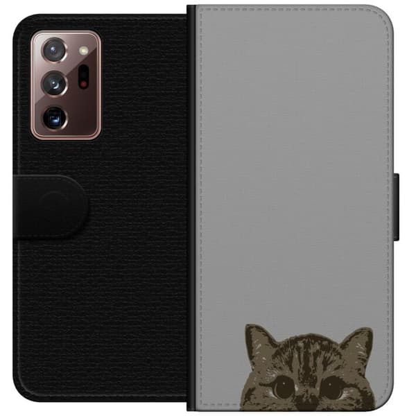 Samsung Galaxy Note20 Ultra Lommeboketui Grå Kattblikk - stilren katte design med grå bakgrunn