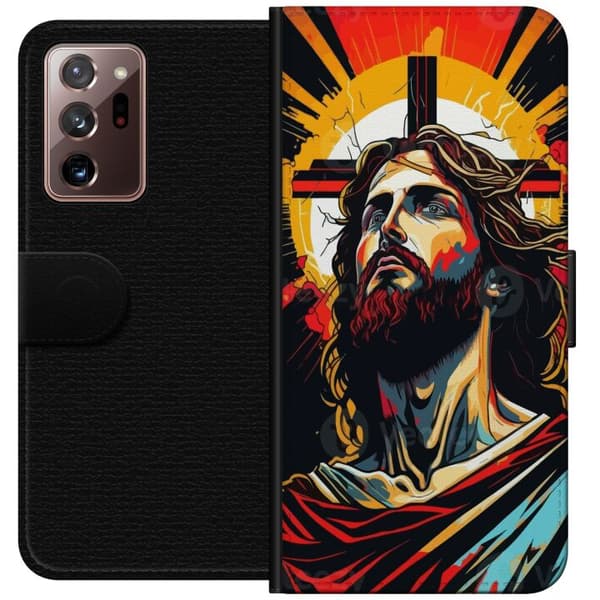 Samsung Galaxy Note20 Ultra Lompakkokotelo Jeesus ja Kortti - uskonnollinen motiivi syvällä symboliikalla