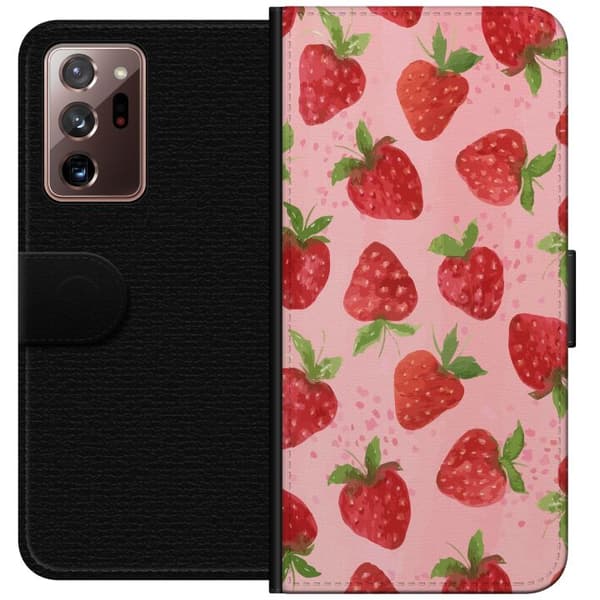 Samsung Galaxy Note20 Ultra Plånboksfodral Strawberry Dreams – jordgubbsmönster i retrostil