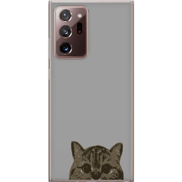 Samsung Galaxy Note20 Ultra Gennemsigtig cover Grå Katteblik - stilfuld kat design med grå baggrund