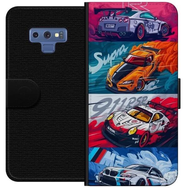 Samsung Galaxy Note9 Lompakkokotelo Nopeat Autot - Piirretty Kuvio Toiminnalla