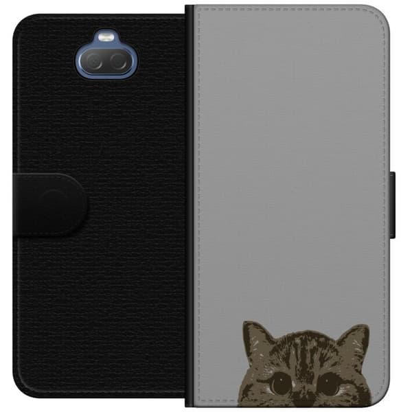 Sony Xperia 10 Lommeboketui Grå Kattblikk - stilren katte design med grå bakgrunn