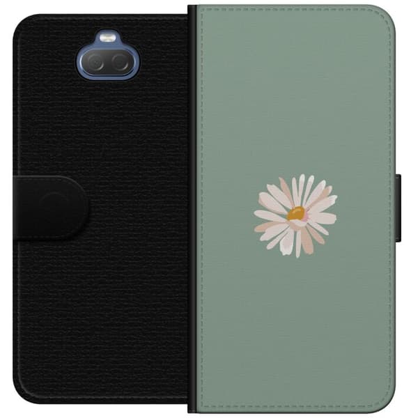 Sony Xperia 10 Tegnebogsetui Grøn Minimalblomst - stilfuld blomst på grøn baggrund