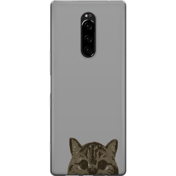 Sony Xperia 1 Gjennomsiktig deksel Grå Kattblikk - stilren katte design med grå bakgrunn