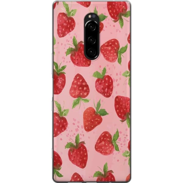 Sony Xperia 1 Gennemsigtig cover Jordbærdrømme - Retro-stil jordbærmønster