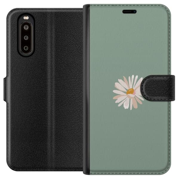 Sony Xperia 10 II Lommeboketui Grønn Minimalblomst - stilren blomst på grønn bakgrunn