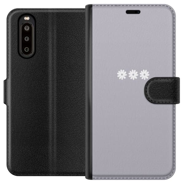 Sony Xperia 10 II Plånboksfodral Lila Blomminimalism – stilrent blommotiv på lila bakgrund