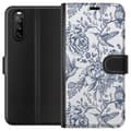 Pikkukuva 1 / 3: Sony Xperia 10 III Lompakkokotelo Kukat & Linnut - Romanttinen Vintage-tyylinen Kuviointi