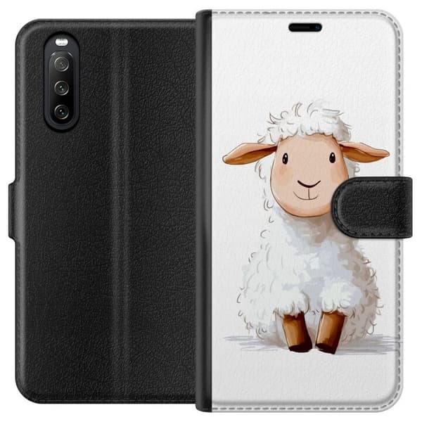 Sony Xperia 10 III Lompakkokotelo Suloinen Lammas - lasten ja vauvan tuotteita sarjakuvatyyliin
