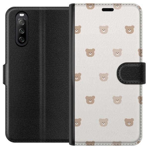 Sony Xperia 10 III Lompakkokotelo Teddy-tausta - söpöt teddykarhut pehmeällä taustalla