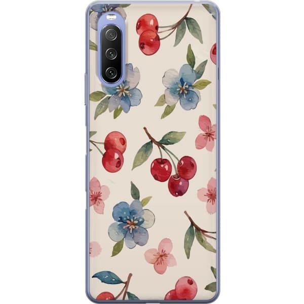 Sony Xperia 10 III Gennemsigtig cover Bær & Blomster - mønster med blå blomster og skovbær