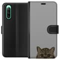 Miniatyrbild 1 av 3: Sony Xperia 10 IV Plånboksfodral Grå Kattblick – stilren kattdesign med grå bakgrund