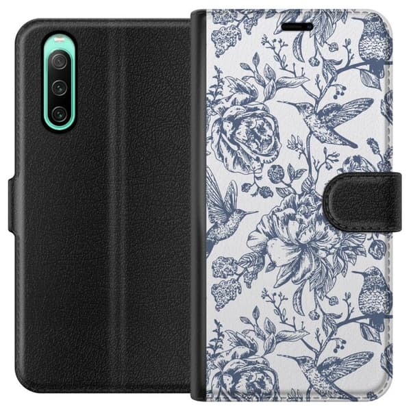 Sony Xperia 10 IV Lommeboketui Blomster & Fugler - Romantiskt Vintage-stil Mønster
