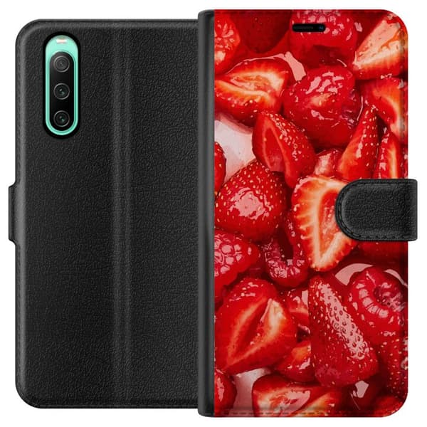Sony Xperia 10 IV Lommeboketui Jordbærmønster - søtt motiv med sommerfølelse
