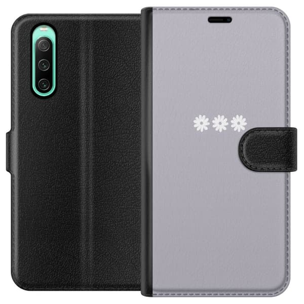 Sony Xperia 10 IV Plånboksfodral Lila Blomminimalism – stilrent blommotiv på lila bakgrund