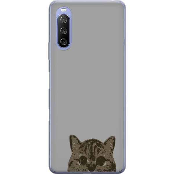 Sony Xperia 10 III Lite Genomskinligt Skal Grå Kattblick – stilren kattdesign med grå bakgrund
