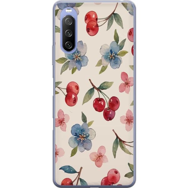 Sony Xperia 10 III Lite Genomskinligt Skal Bär & Blommor – mönster med blå blommor och skogsbär