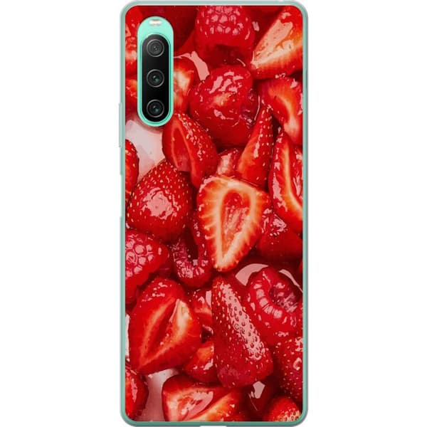 Sony Xperia 10 IV Gjennomsiktig deksel Jordbærmønster - søtt motiv med sommerfølelse