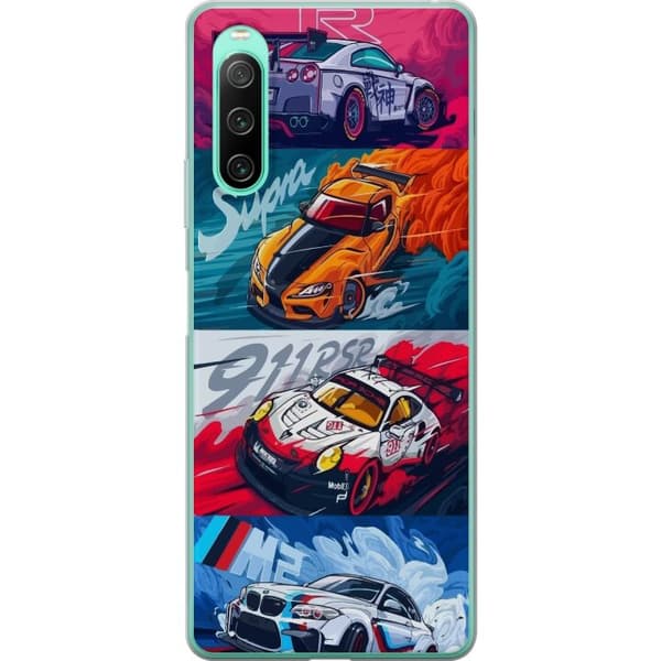 Sony Xperia 10 IV Gjennomsiktig deksel Fartfylte Biler - Tegnet Mønster med Action