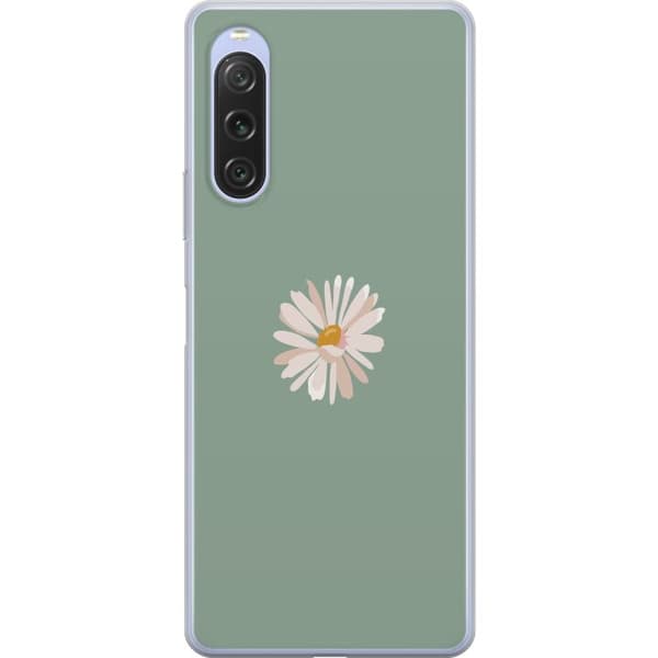 Sony Xperia 10 V Läpinäkyvä kuori Vihreä Minimalikukka - tyylikäs kukka vihreällä taustalla