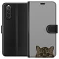 Miniatyrbild 1 av 3: Sony Xperia 10 V Plånboksfodral Grå Kattblick – stilren kattdesign med grå bakgrund