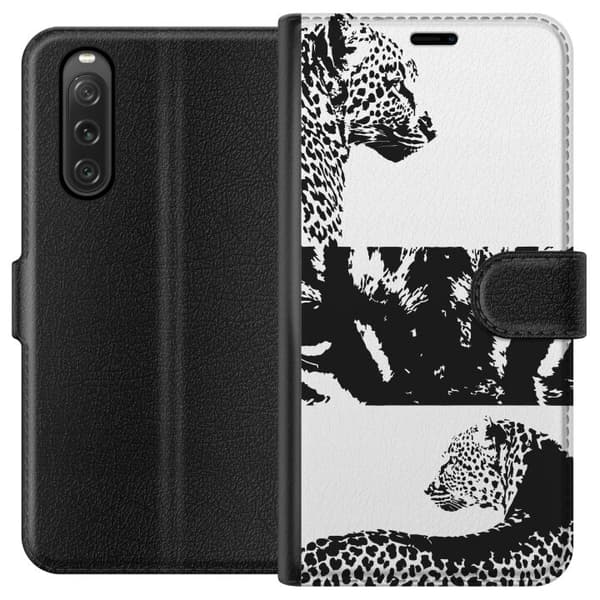 Sony Xperia 10 V Plånboksfodral Leopard Faces – trendigt mönster med leopardansikten