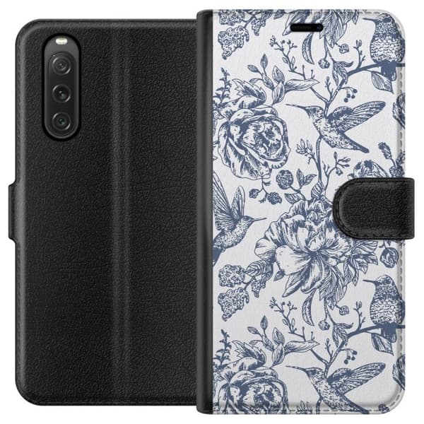 Sony Xperia 10 V Plånboksfodral Blomster & Fåglar – romantiskt mönster i vintage-stil
